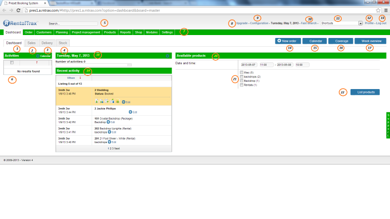 Rental Software Dashboard Configuration